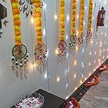 Handmade Artificial Marigold Fluffy Flowers Colorful Woolen Kite Bells Hangings 39 Inches Pack of 6