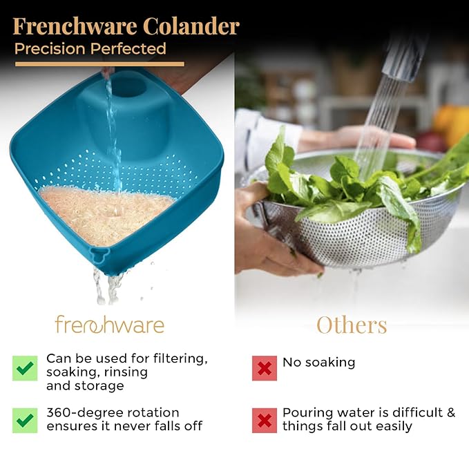 Frenchware 1 Unit Plastic Colander With Handles, Premium-grade Plastic, 100% Food Safe | Dishwasher Safe | Turquoise