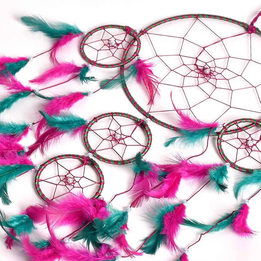Dream Catcher Traditional Indian Dreamcatcher Height 75 cm Big Pink Green DC