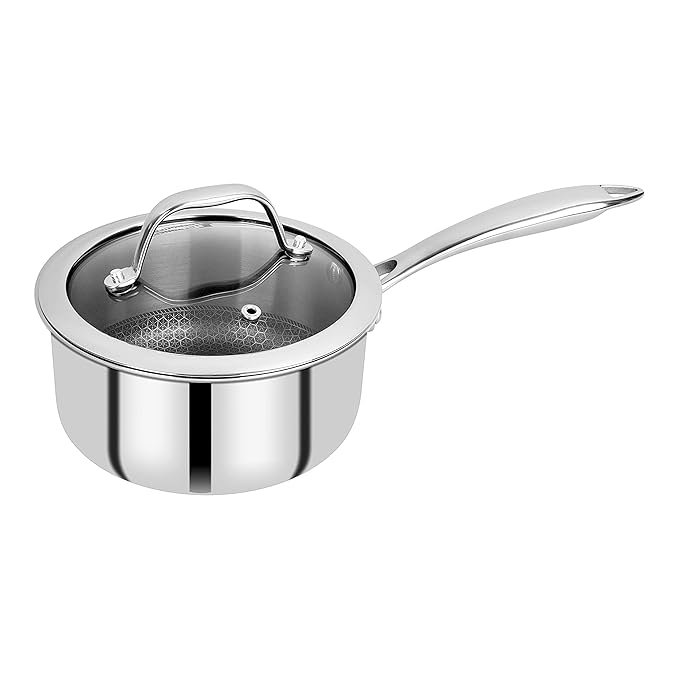 Bergner Hitech Triply Non-stick 16cm Saucepan | 1.6 L Saucepan With Non-stick Mesh Pattern Inside