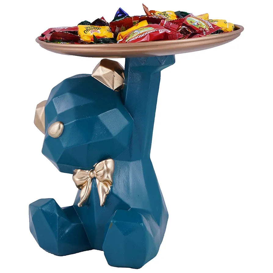 Zart Resin Cool Dog Showpiece With Plate Home Decor Showpiece Blue Dog Sitt