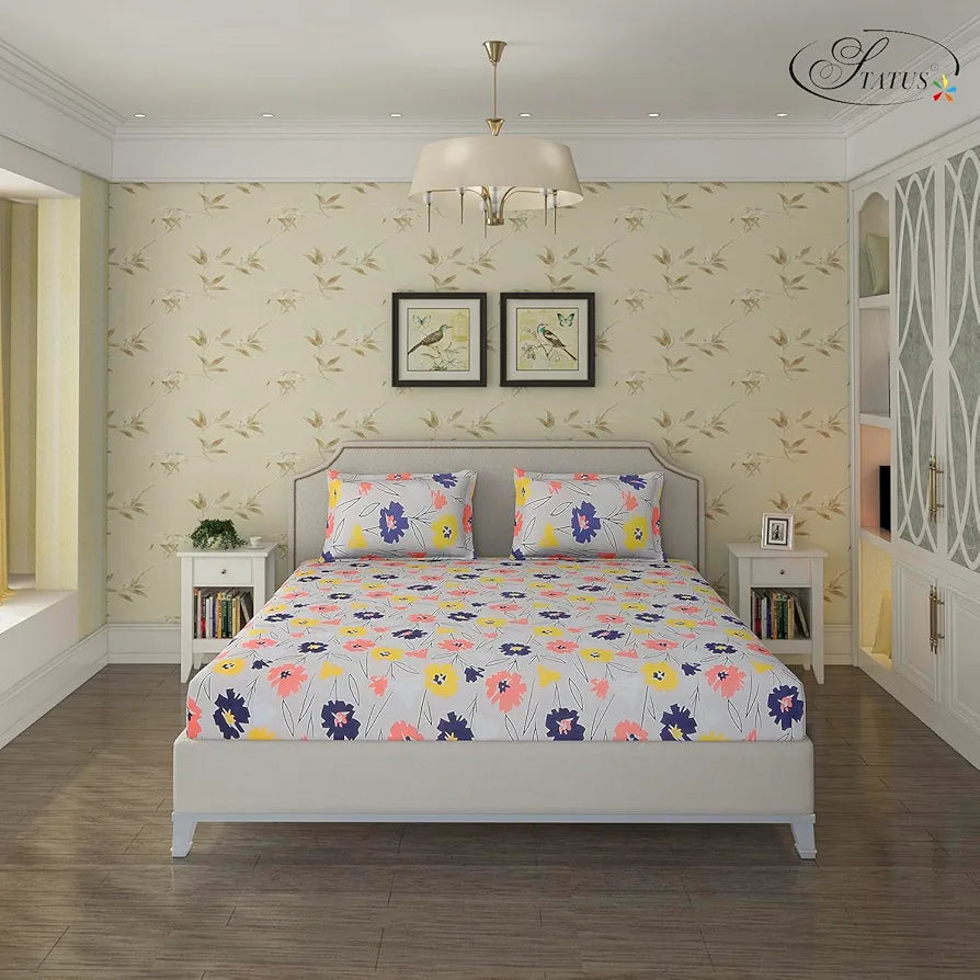 Status Contract Spring Summer Collection Rich Double Bedsheet with 2 Pillow Colour Cream