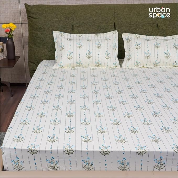 Urban Space Serene Bedsheet for Double Bed 2 Pillow Covers (Colour Sedum Blue)