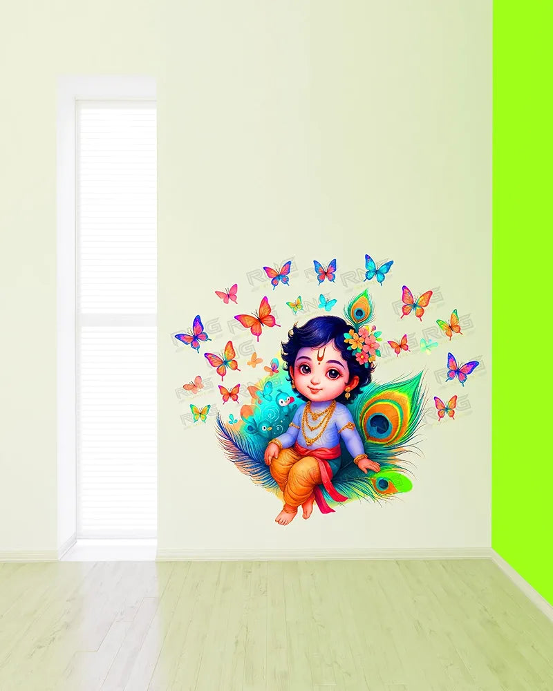 Rng Graphics Pvc Vinyl Flute in Hands Krishna Peel and Stick Wall Sticker Sticker Multicolor 46 Cm X 46cm DW-117L