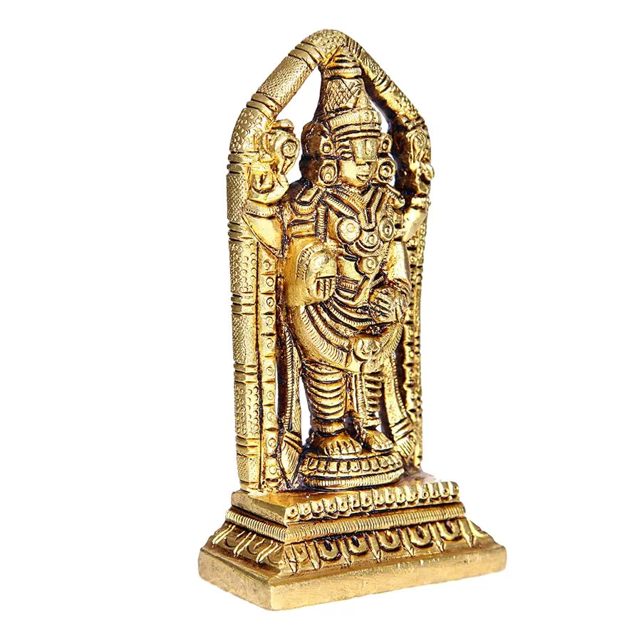 anciently Lord Venkateswara Idol Brass | Tirupati Balaji Idol Brass | Venkateswara Swamy Idol Brass, Medium, 11 cm, Gold Colour - 
