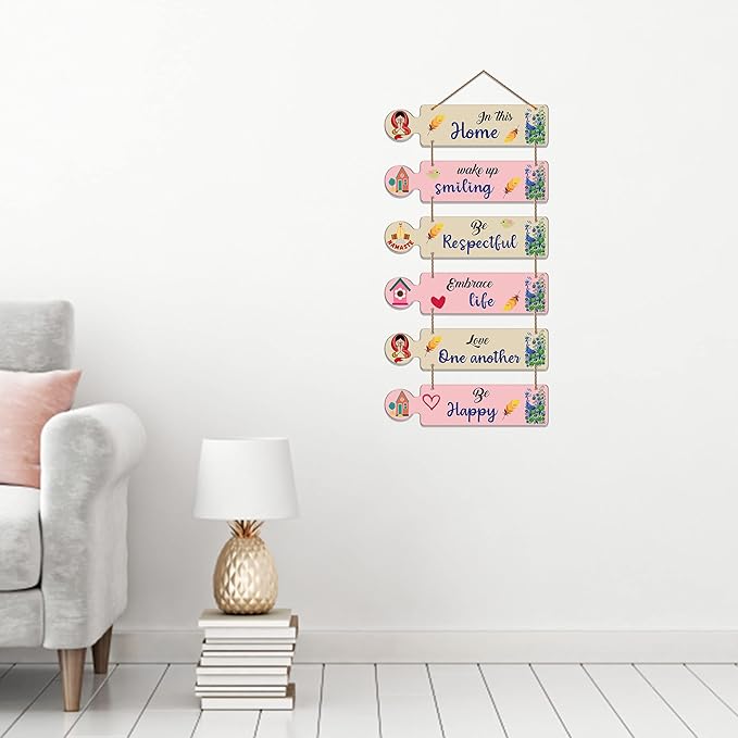 Artvibes Home Quotes Decorative Wall Art Mdf Wooden Wall Hanger for Living Room | Set of 6