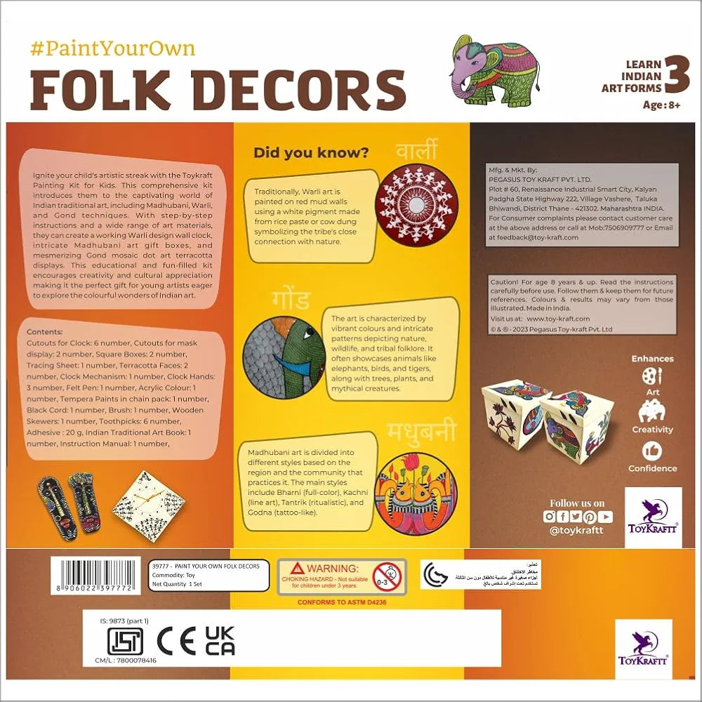 TOYKRAFTT Art and Craft DIY Kit for Kids Ages 8-12, Learn 3 Indian Art Forms Madhubani, Warli and Gond, Gift for Kids, Folk Decors