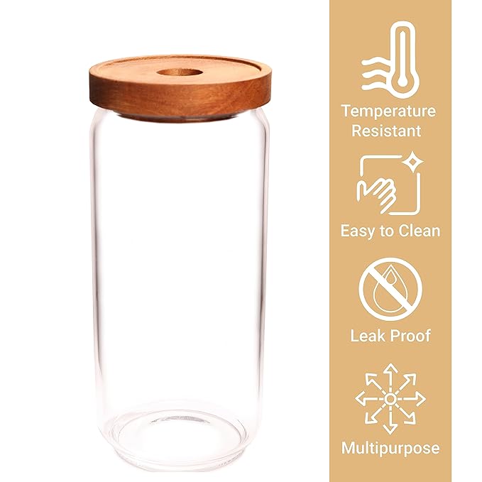 Femora Kitchen Storage Jars Borosilicate Glass Jar for Kitchen With Wooden Lid Air Tight Jar | 1000 Ml | Pack of 1