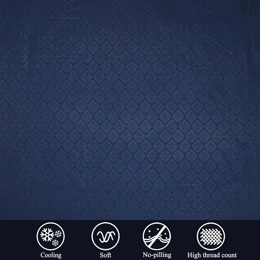 Fresh From Loom Hypoallergenic Rotary Printed Double Bedsheet Single Bedsheet With 1 Pillow Covers 144 TC Navy-Blue Damas