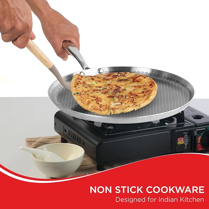 Vinod SAS Pro Platinum Triply Stainless Steel Dosa Tawa - 28 cm | 4.0 mm Thick | Hexa Design