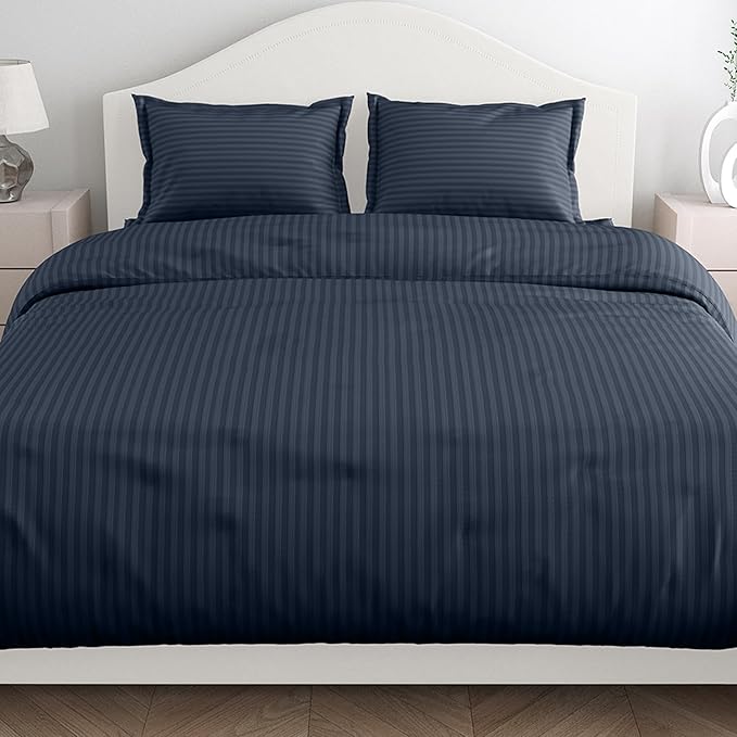 Haus & kinder Cotton 210 TC Satin Stripes King Size 2 Pillow Covers | Colour Navyblue
