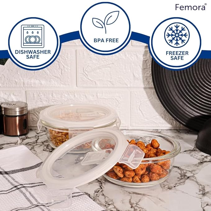Femora Borosilicate Glass Containers for Kitchen | Storage Box for Kitchen With Air Vent Lid | Set of 1 | 580 Ml