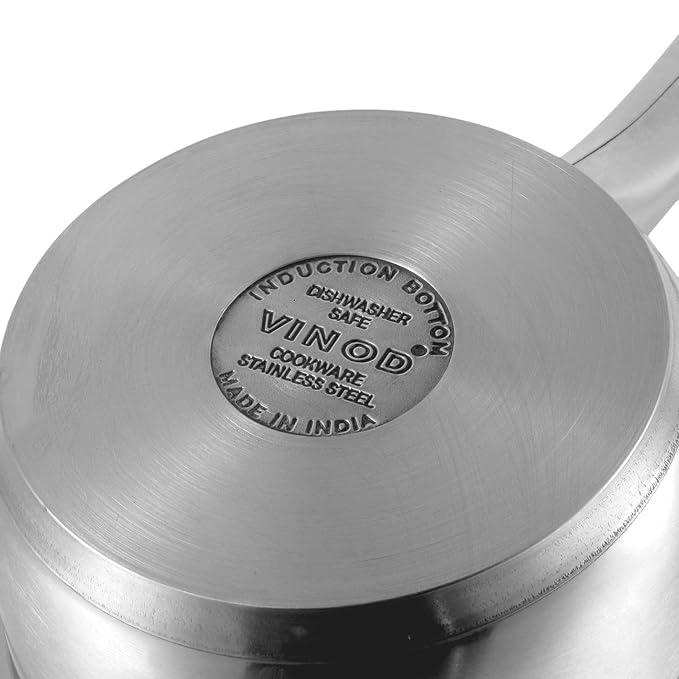 Vinod Two Tone Stainless Steel Saucepan with Glass Lid 3 Litre, 20 cm (6.2mm Thick) | Triply Saucepot, Sturdy Riveted Handle
