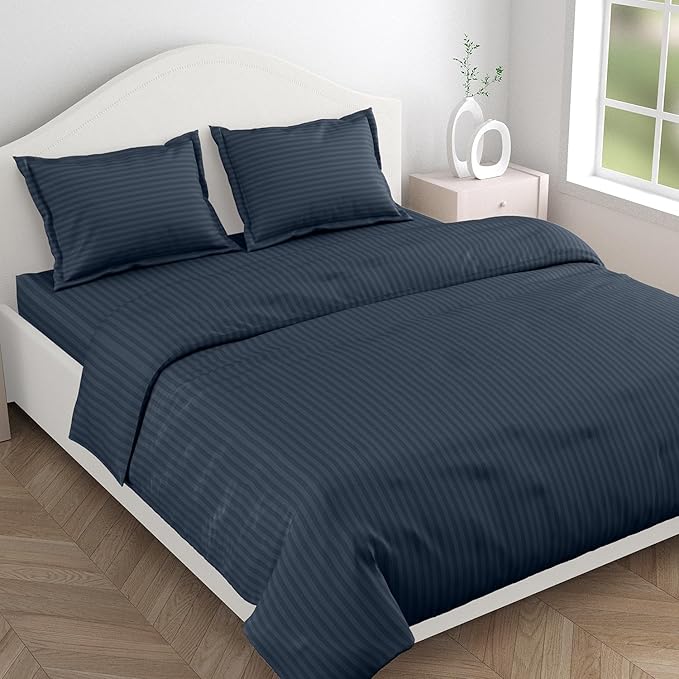 Haus & kinder Cotton 210 TC Satin Stripes King Size 2 Pillow Covers | Colour Navyblue