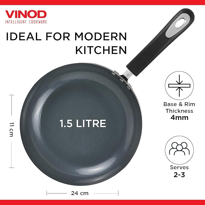 Vinod Zest Ceramica Frypan - 24 cm | Natural Stick Free Deep Pan | Stylish Handle | Toxin Free | Induction and Gas Base