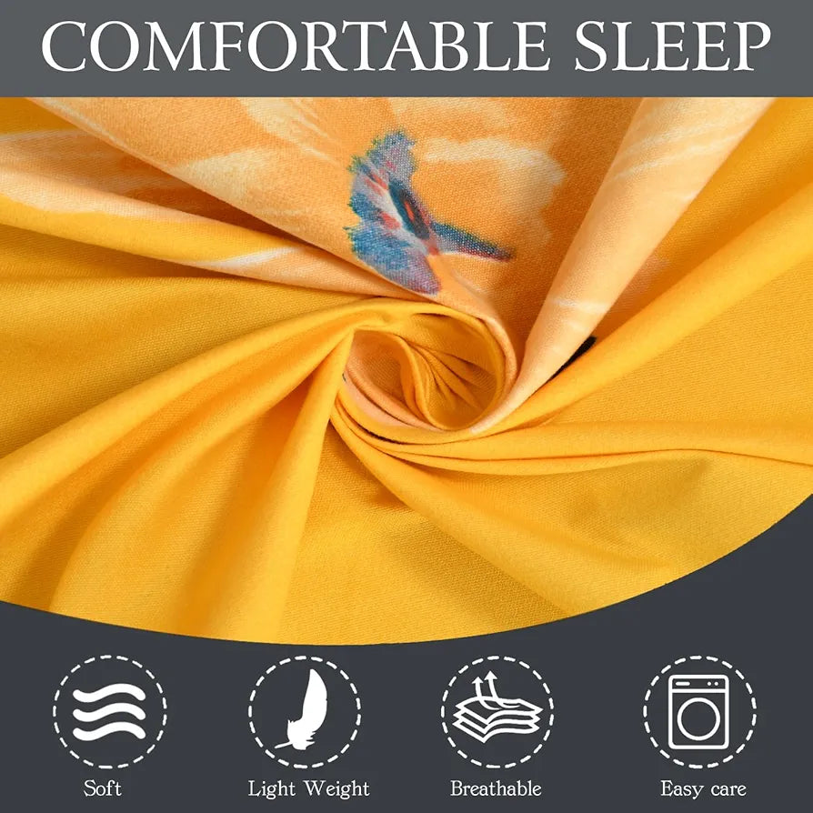 Fresh From Loom Double Bed Floral Design Microfiber King Bedsheet Bedcover Wrinkle Free Includes 2 Pillow Covers 144 TC Peach Yellow