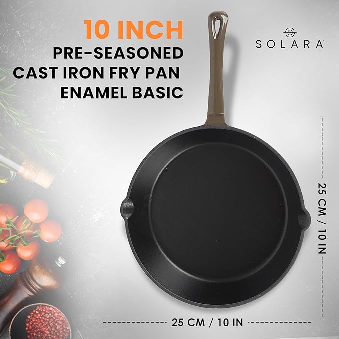 Solara Premium Cast Iron Enamel Base Frying Pan 25 Cm With Handle | Cast Iron Fry Pan | Cast Iron Cookware