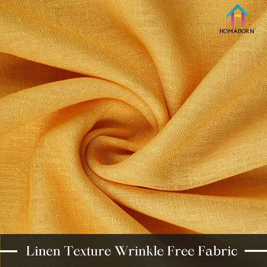 Homadorn Ombre Printed Linen Textured Sheer Curtains White + Yellow