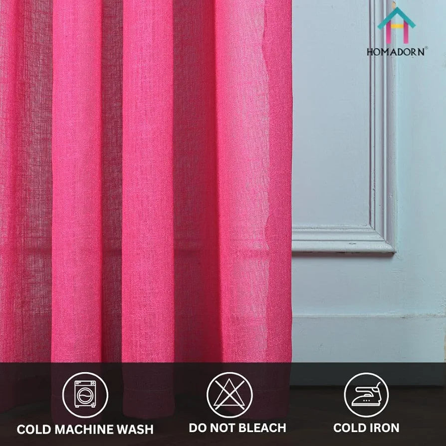Homadorn Ombre Printed Linen Textured Sheer Curtains Orange + Pink