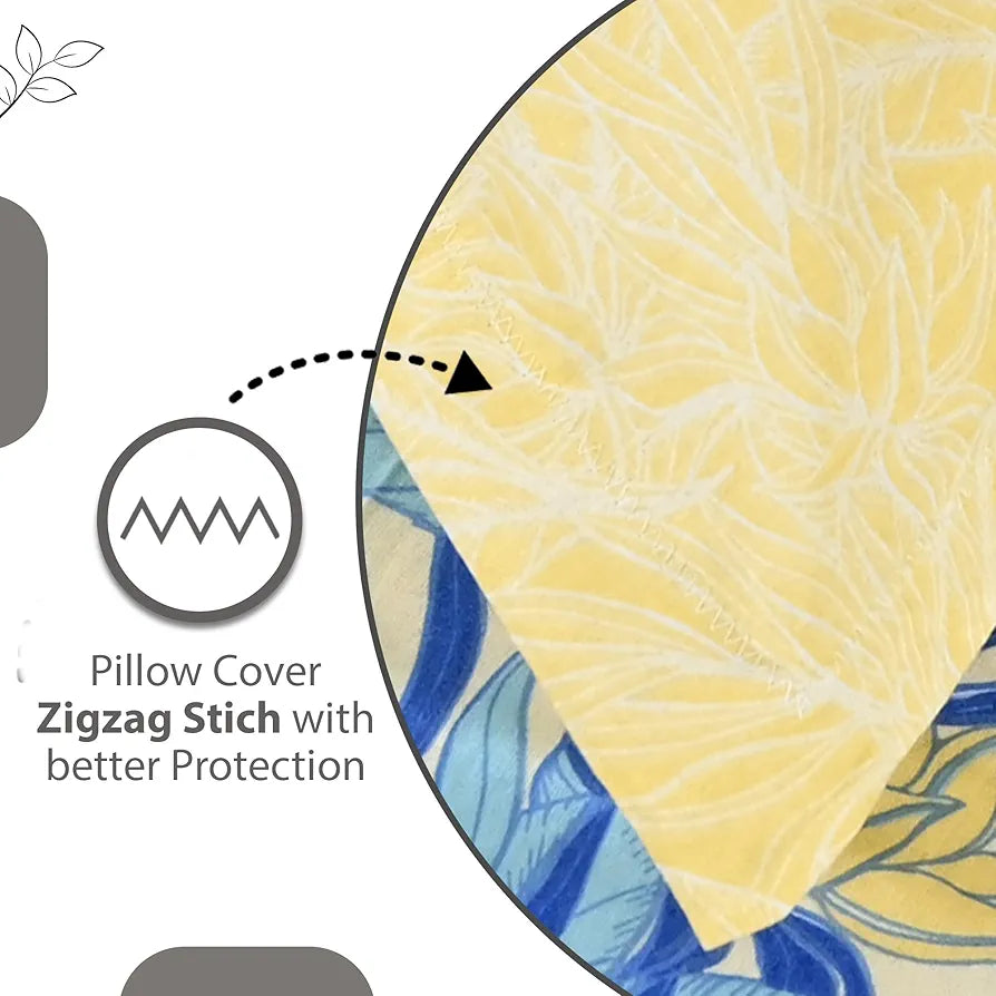 Divine Casa 144 TC 100% Pure Cotton Double Bed Bedsheet with 2 Pillow Covers Tropical Floral Colour Blue Yellow