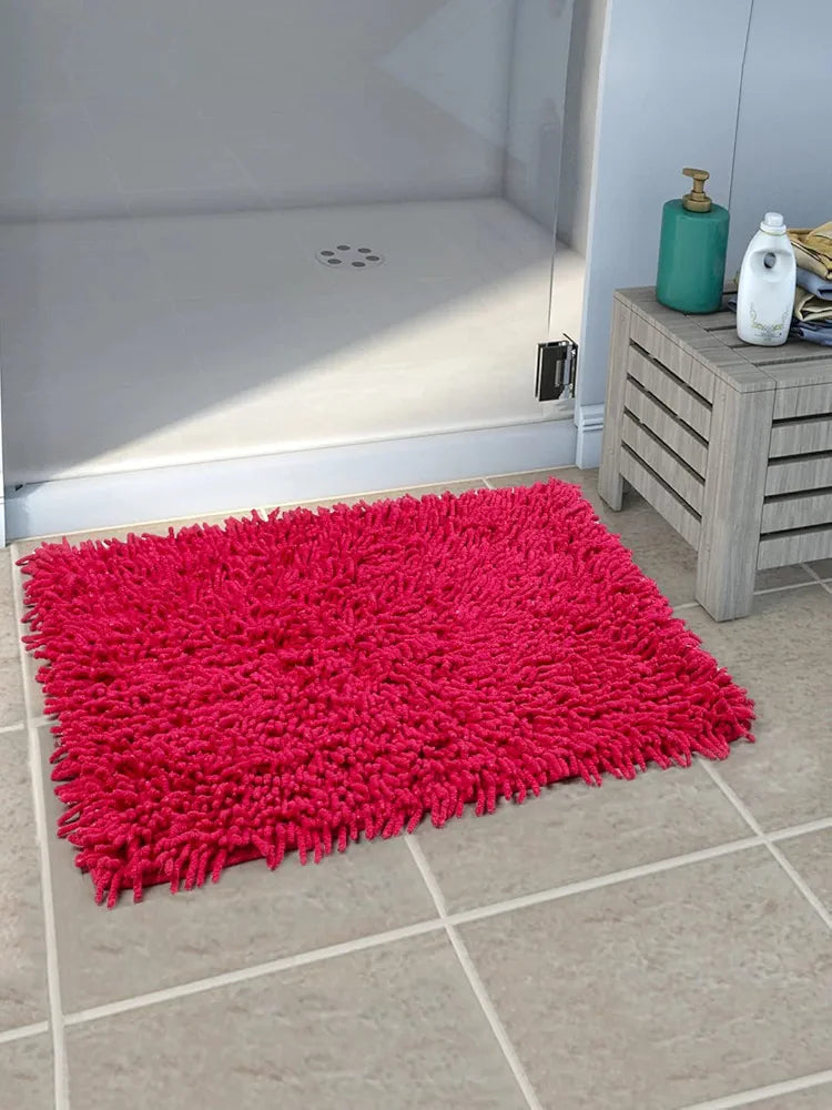 Saral Home Cotton Shaggy Anti-Skid Rectangular Solid Bath Mat