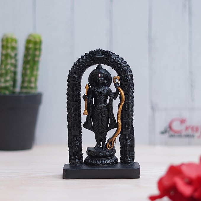 Ecraftindia Black & Golden Polyresin Handcrafted Shri Ram Statue, Ayodhya Ram Lalla Murti Statue