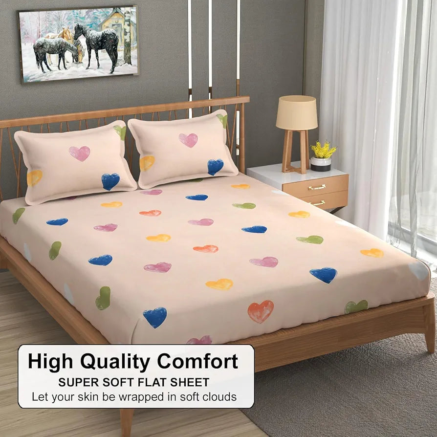 Fresh From Loom Floral Print 240 TC King Size Bedsheet Set Microfiber Anti Fade Includes 2 Pillow Covers Heart-Brown