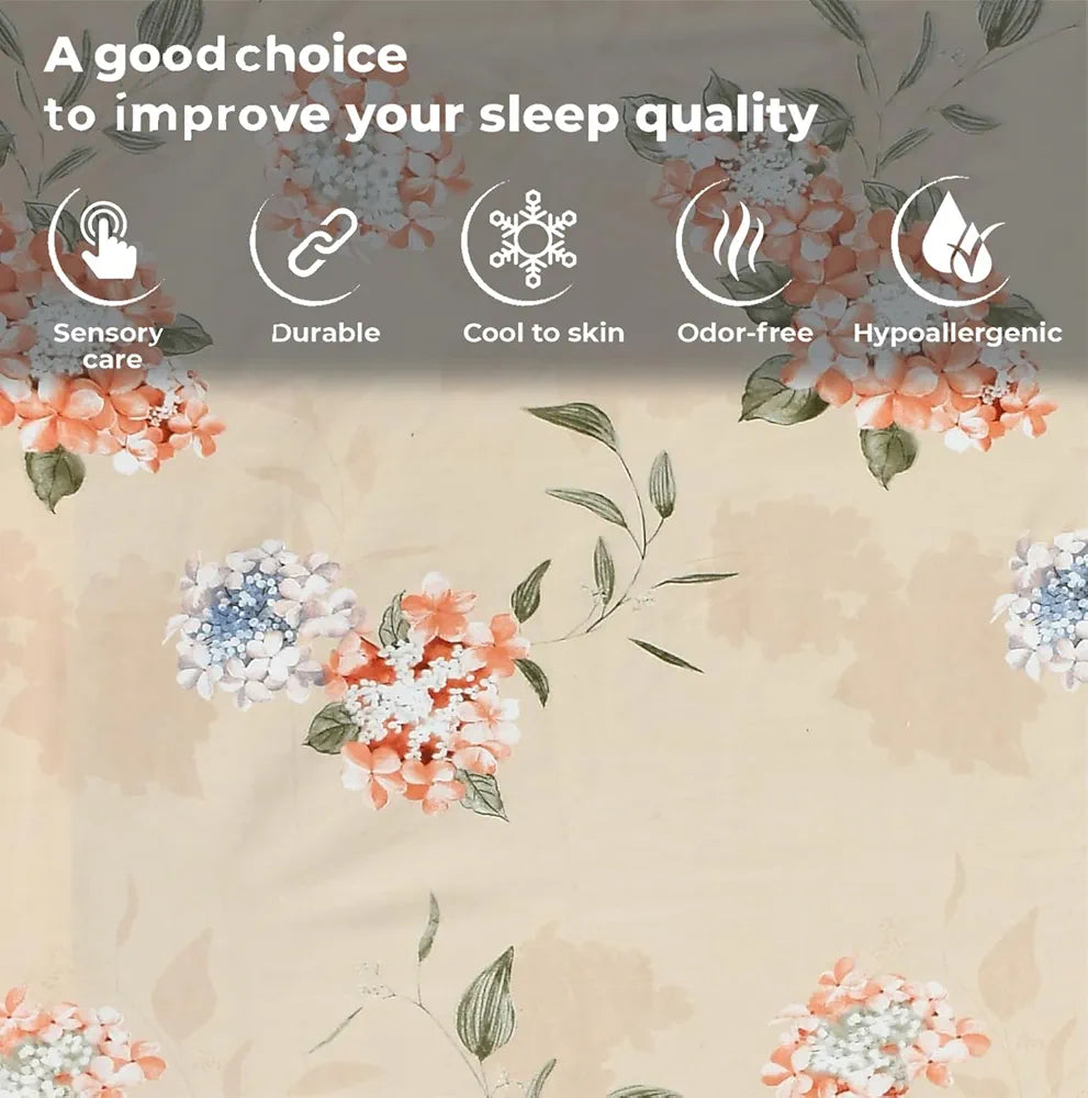 Fresh From Loom Elastic Fitted Floral Bed Sheets King Size Bed with Two Pillow Cover Rose Beige 144 TC