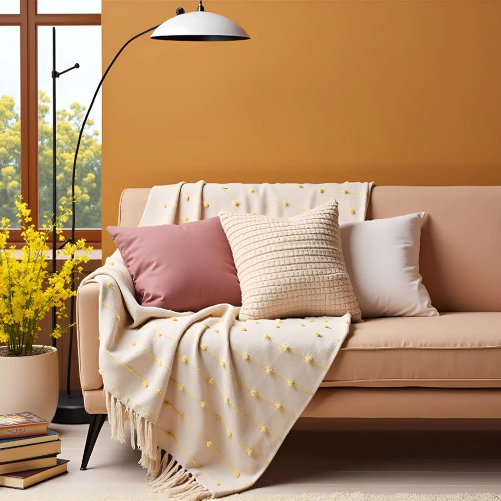 Sajavat Home Hand-Knitted Pure Cotton 3 Seater Sofa Throw Colour Beige Multi