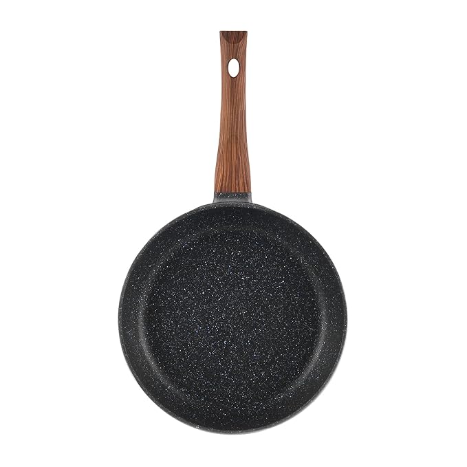 Vinod Zest Plus Die Cast Aluminium Frypan - 24 cm | Skillet Pan for Frying, Saute | 5mm Thick | 5 layer Coating| Wooden Finish Handle