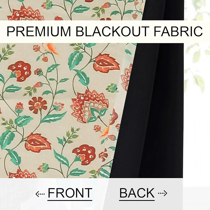 Cloth Fusion Blackout Printed Premium Window Curtains 5 Feet Long Set of 2 Red Flower