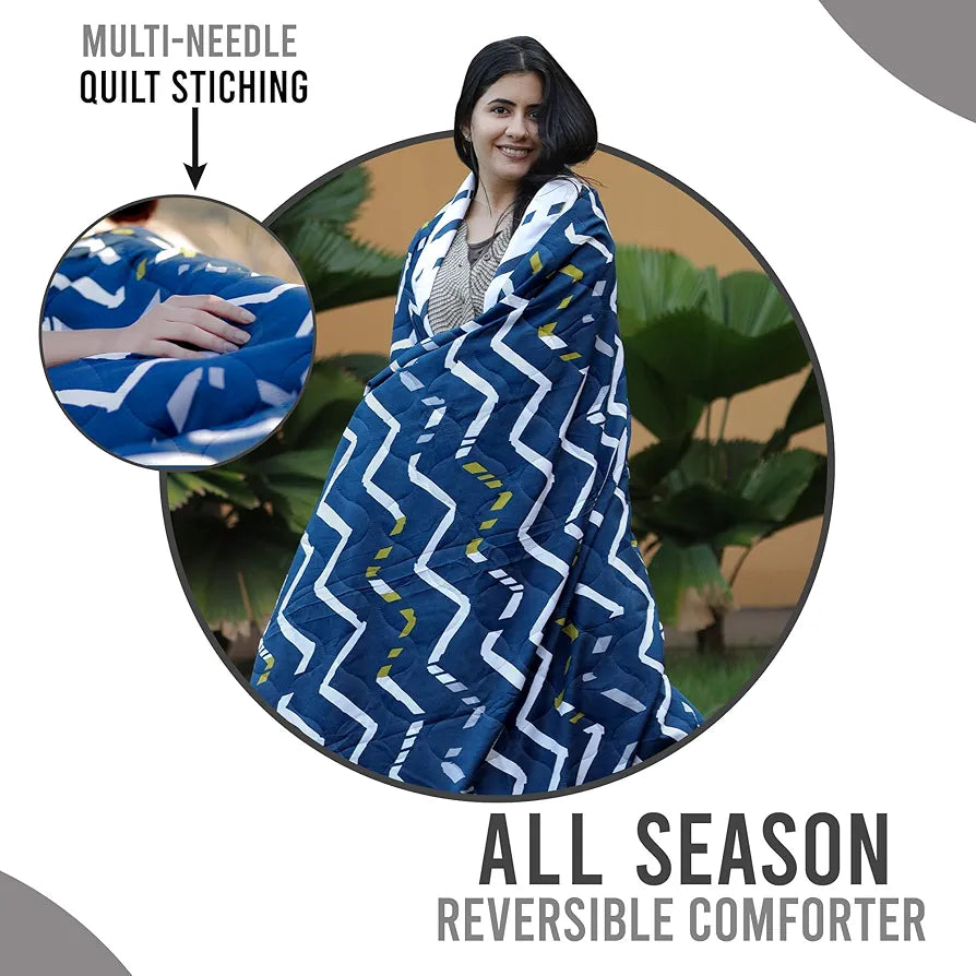 Divine Casa 120 GSM Microfiber Single Bed Comforter Soft & Lightweight Reversible AC Blanket Colour Blueprint