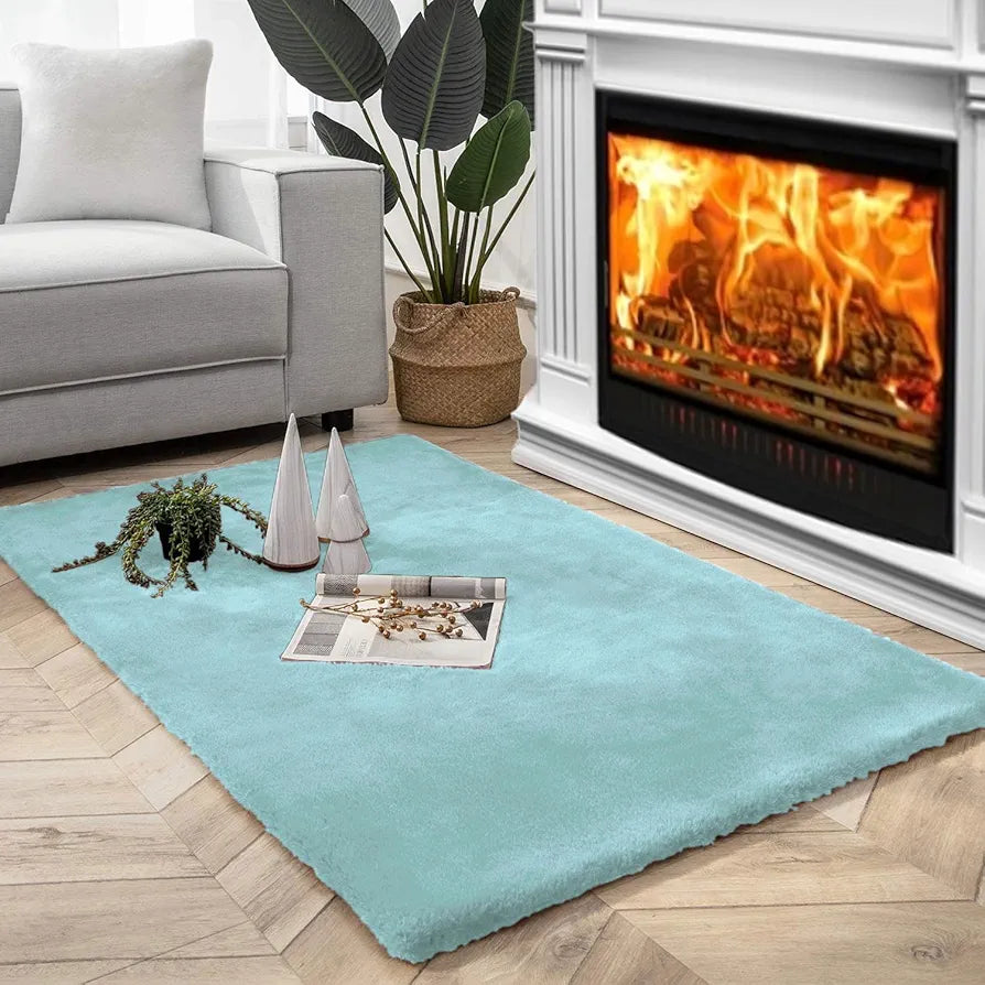 Luxe Home International Carpet Super Soft Anti Skid Rabbit Fur Bathroom Rectangular Mats Colour Turquoise