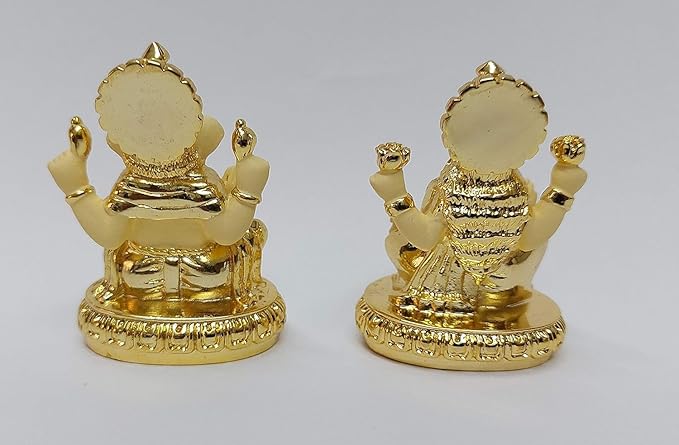 Gold Art India Gold Plated New Chakra Laxmi Ganesha Pair Idol Laxmi Gold Off White Colour
