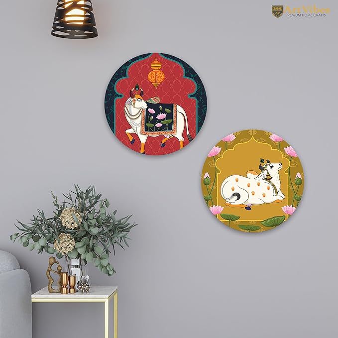 Artvibes Pichwai Round Shape Wooden Wall Hanging Decor | Door Hanging Designer Painting Art Item