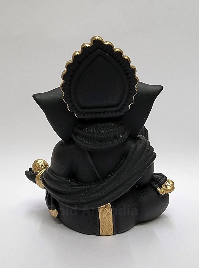 Gold Art India Terracotta Black Gaddi Ganesha for Car Dashboard Home Decor Colour Black