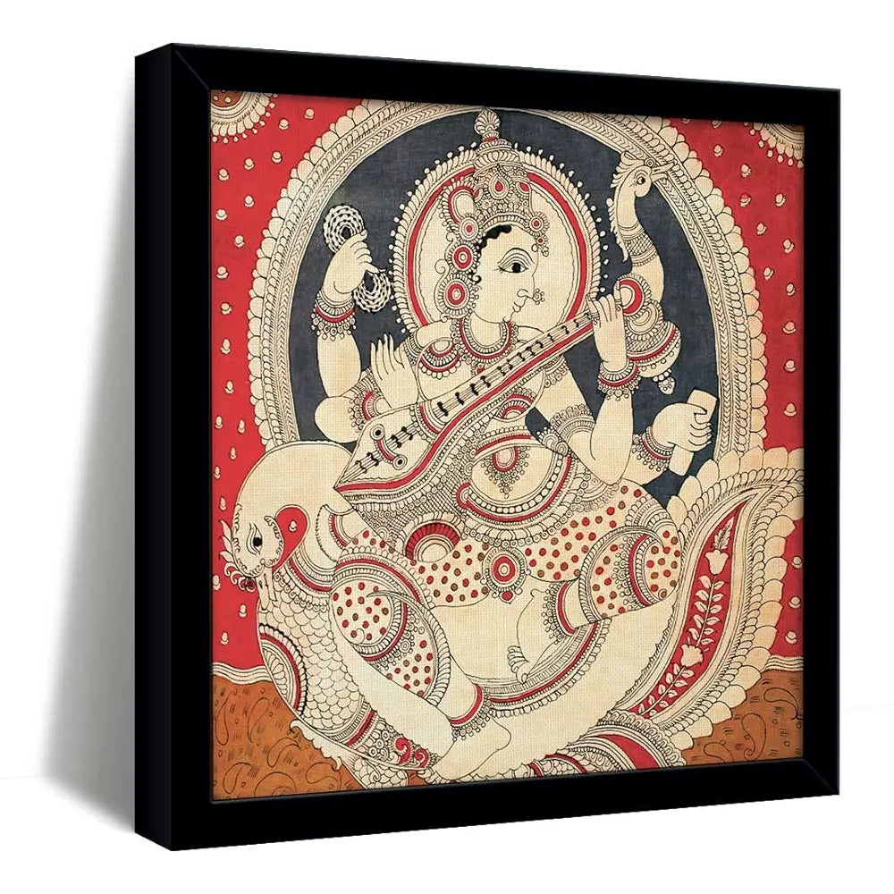 ArtX Saraswati Devi Big Canvas Painting For Living Room With Frame Square