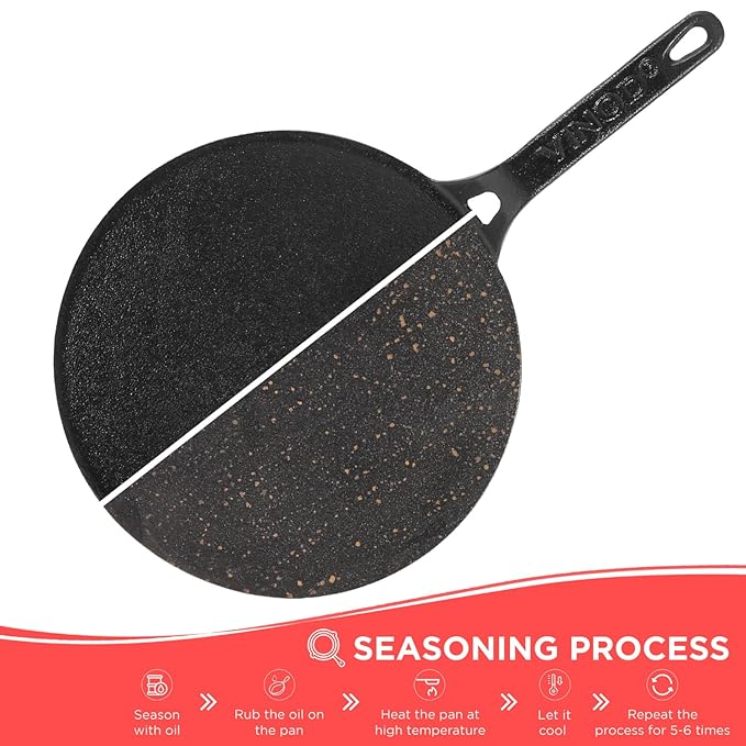 Vinod Legacy Pre Seasoned Cast Iron Roti/Chapati/Phulka Tawa with Handle - 26 cm | Naturally Non Stick Tawa