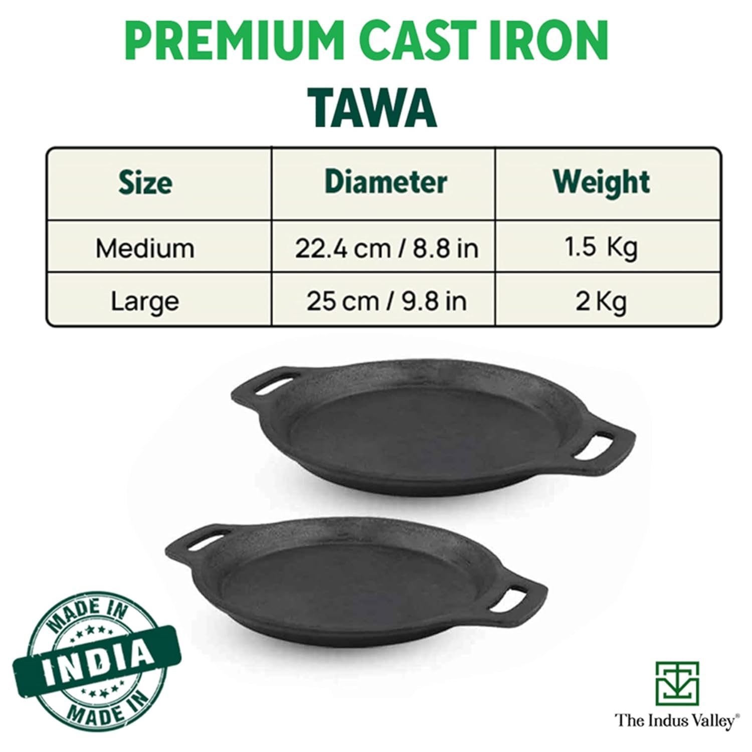 The Indus Valley Preseasoned Cast Iron Fish Fry Pan With Double Handle | Induction Friendly | Nonstick Fry Pan