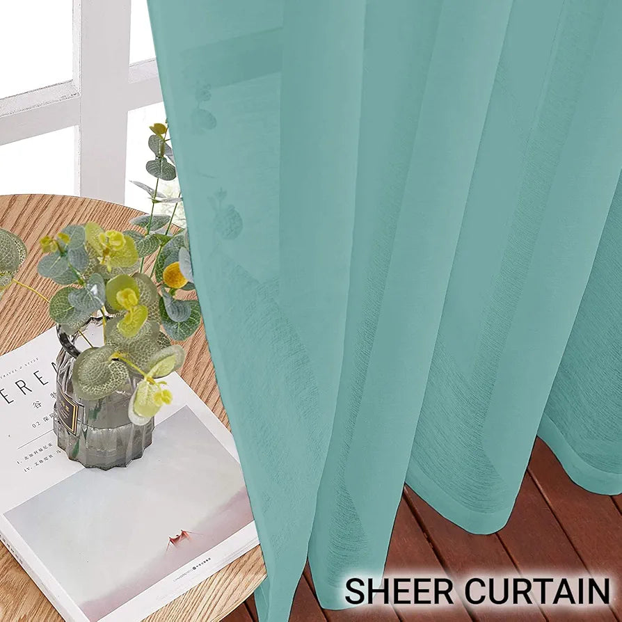 Cloth Fusion Cotton Feel Sheer Window Curtains 5 Feet Long Set of 2, Semi-Transparent Sea Green