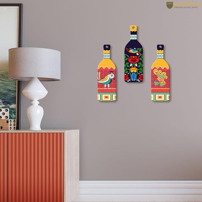 Artvibes Decorative Pots Wooden Wall Hanger for Home | Set of 3