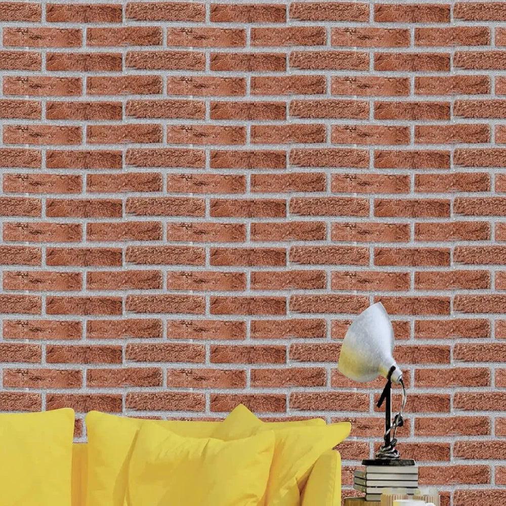 Jaamso Royals Light Red Brick Peel and Stick Wallpaper Wall Decor