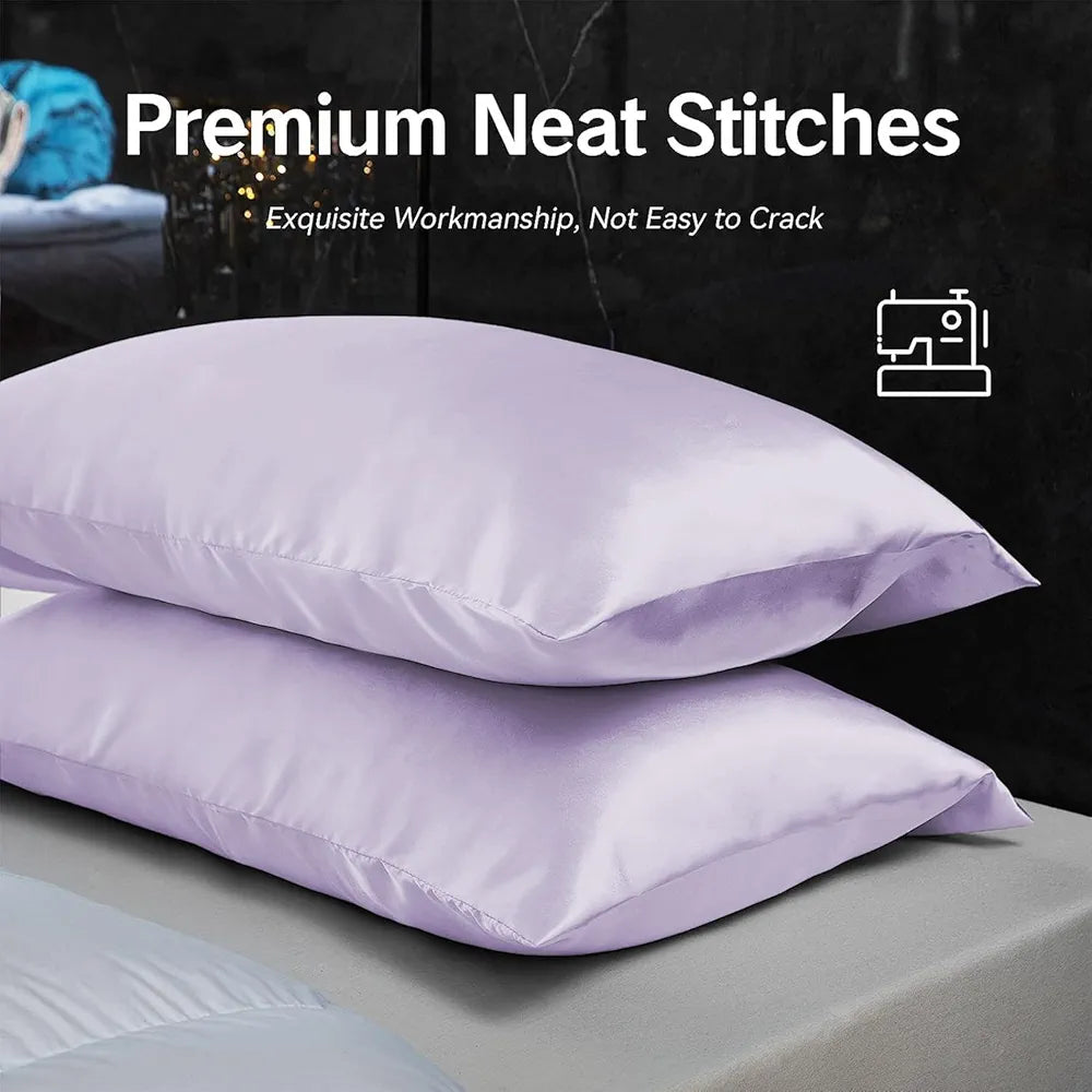 Cloth Fusion Satin Pillow Cover Set of 2 Pillow case with 3 Satin Soft Scrunchies Lilac Colour