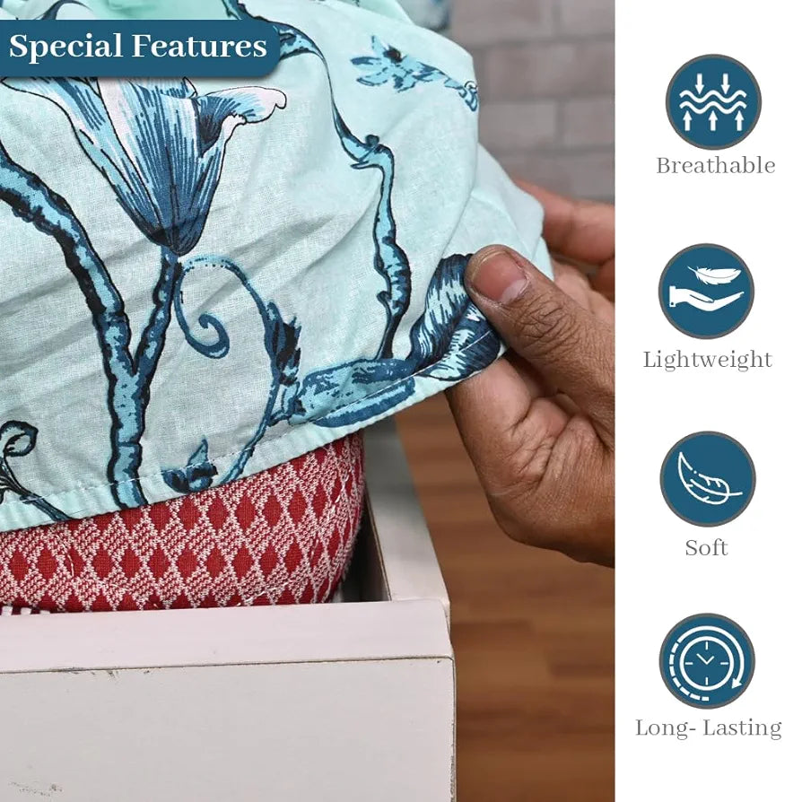 Divine Casa Floret 100% Cotton Double Fitted Bedsheet 144 TC Colour Winter Fern