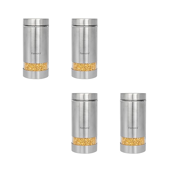 Femora Metallic Clear Glass Kitchen Storage Jar | 1300 Ml | Set of 4
