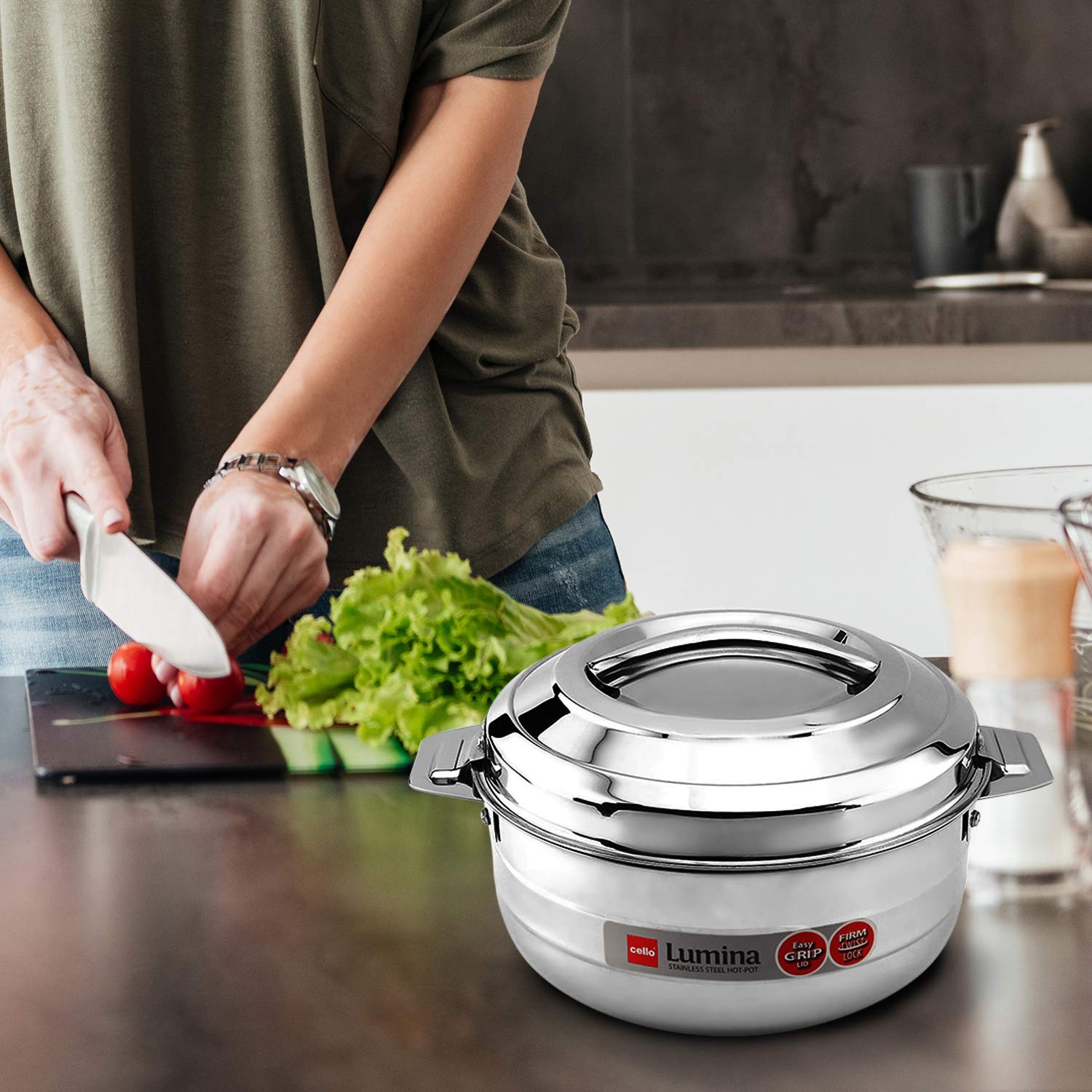 Cello Lumina Stainless Steel Casserole | Double Walled | 1500 Ml | Silver | Solid