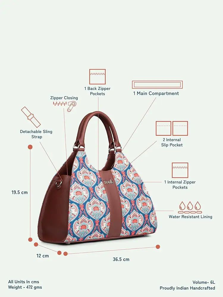 Zouk Konkona Statement Satchel Bag Jute & Leather