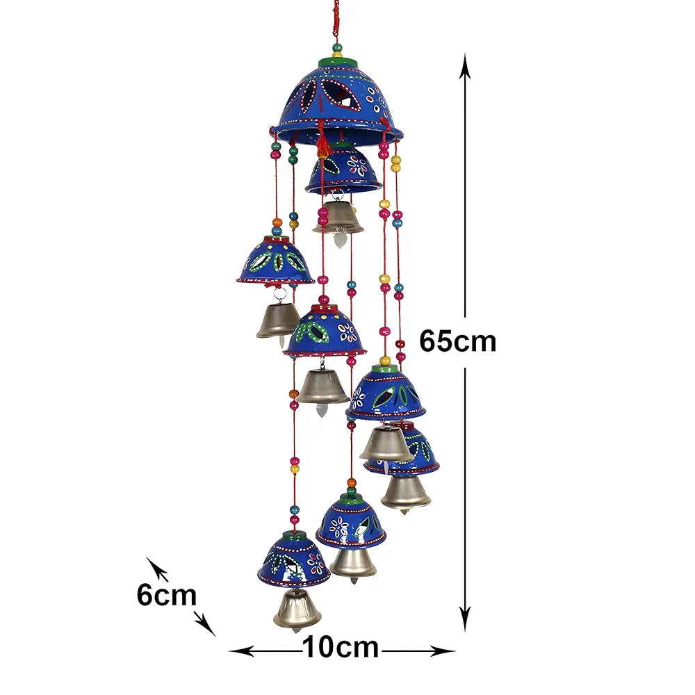Kuber Industries Rajasthani Design Handcrafted Hanging Windchimes with 8 Bells Pack of 2