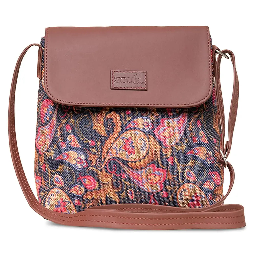 Zouk Flap Sling Bag Crossbody Bags for Women Vegan Leather & Jute