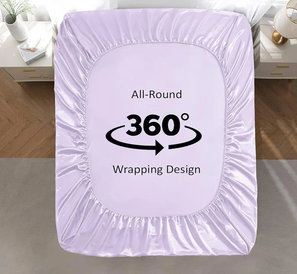 Cloth Fusion Satin Elastic Fitted Bedsheet for Double Bed King Size with 2 Pillow Covers H603 280 TC Lilac Colour